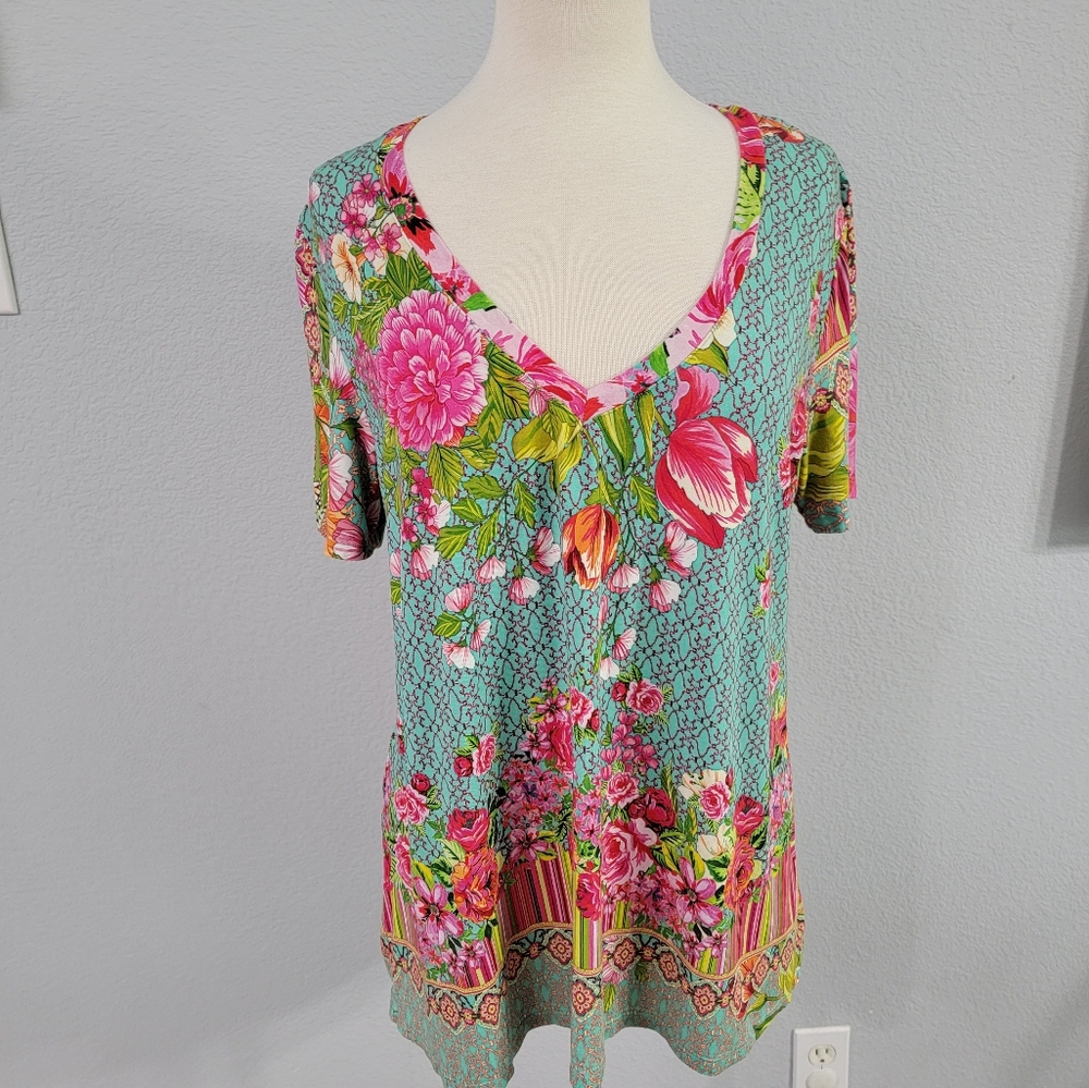 Johnny Was Multicolor Floral Mona May Top
